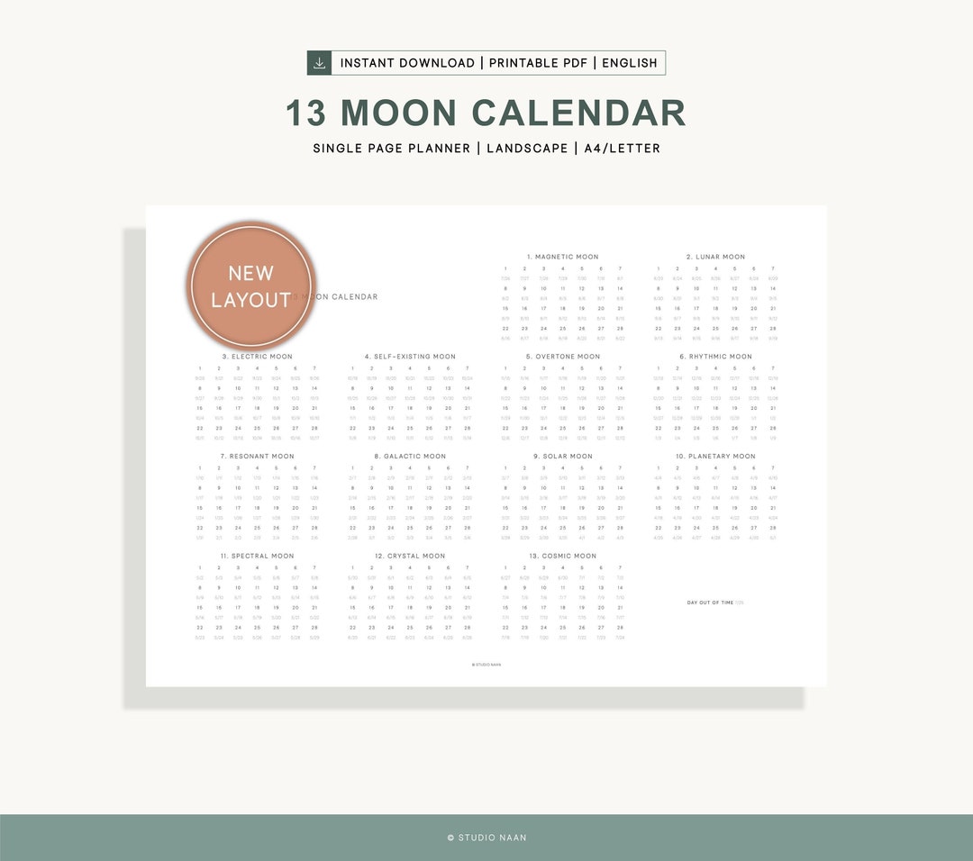 Moon Calendar Yearly 13 Moon Calendar Template Printable Yearly Calendar Landscape Desk Calendar
