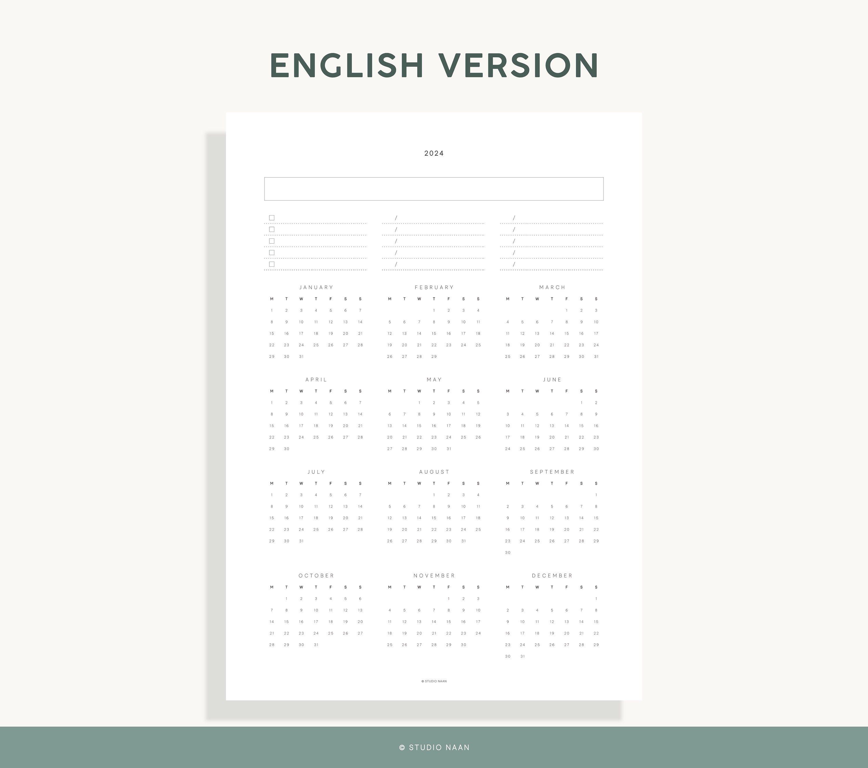 Yearly Calendar 2024 Printable Yearly Goal Planner Template - Etsy