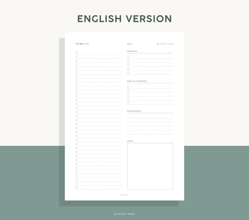 Daily To-do List Printable Daily Checklist Minimal Productivity Planner ...