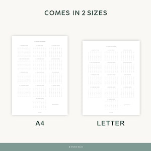 May include: A printable 12-month moon calendar in two sizes: A4 and Letter. The calendar shows the phases of the moon for each day of the year.