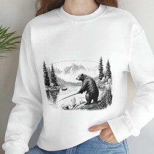 Bär Angeln In den Bergen Sweatshirt - Angeln Shirts, Lustige Angeln T-Shirts
