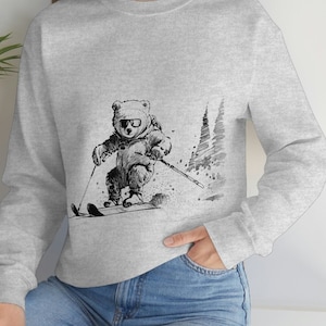 Skiing Sweatshirt - Ski Shirt with Bear Skiing