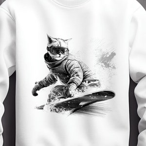 Cat Snowboarding Sweatshirt - Cool Snowboard Shirts Cute Animal Shirts