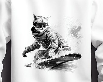 Cat Snowboarding Sweatshirt - Cool Snowboard Shirts Cute Animal Shirts