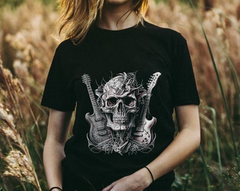 Rock T-Shirt - Electric Guitars, Skulls, Rock Music Shirt