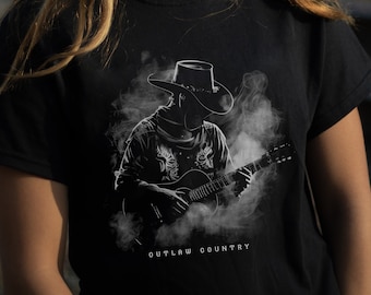 Outlaw Country Shirt - Cool Skull T-Shirt - Skull Playing Country Music Guitar Shirt