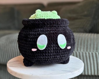 Chunky Cauldron Crochet Pattern, Halloween Crochet Pattern Ideas, Amigurumi Plushie, Beginner Crochet Projects, Chonky Chenille Plush Yarn
