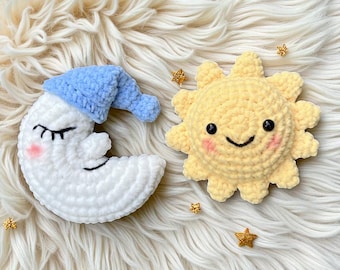 Sun and Moon Crochet Pattern, 2-in-1 Chunky Chenille Yarn Plush, Easy Amigurumi PDF, Celestial Crochet Gift, Small Beginner Crochet Projects