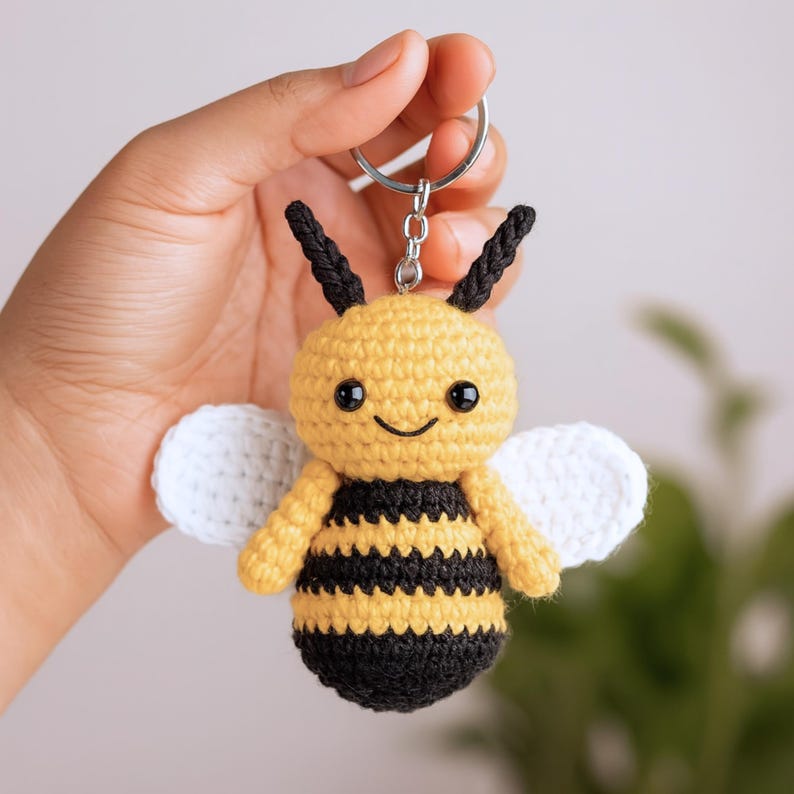 Baby Bumblebee Crochet Pattern, Crochet Keychain Pattern, Amigurumi Bee Pattern, Cute Car Hanger Charm, Beginner Crochet Projects Tiny Small image 1