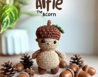 Acorn Guy Crochet Pattern, Fall Amigurumi, Thanksgiving Beginner Crochet Projects, Easy Small Forest Sprite Crochet Tutorial