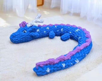 Galaxy Dragon Crochet Pattern, Crochet Dragon Pattern, Amigurumi Wyvern Chunky Snuggler, Cute Beginner Crochet Projects, Chenille Plush Yarn