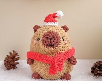 Cozy Capybara Crochet Pattern, Christmas Crochet Pattern, Winter Amigurumi, Beginner Crochet Projects, Chunky Chenille Plush Yarn