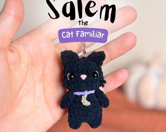 Cat Familiar Crochet Pattern: Halloween Amigurumi Keychain, Witchy Car Charm Hanger Tutorial (PDF Download)