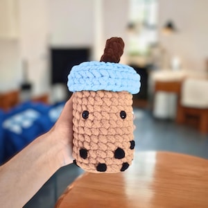 Boba Milk Tea Crochet Pattern, Bubble Tea Crochet Pattern, Cute Chunky Amigurumi, Easy Beginner Crochet Projects Chenille Yarn, Boba Plush