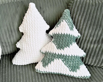 Christmas Tree Pillow Crochet Pattern, No Sew Crochet Pattern, Winter Amigurumi, Beginner Crochet Projects, Chunky Chenille Plush Yarn