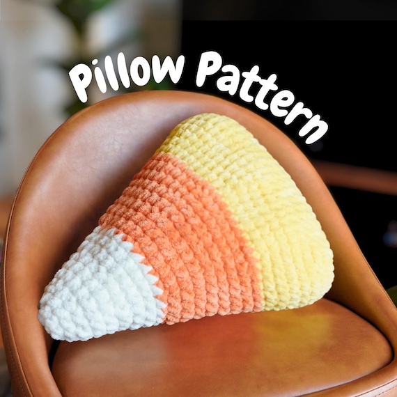 Candy Corn Pillow Crochet Pattern, Halloween Crochet Pattern, Thanksgiving Amigurumi, Beginner Crochet Projects, Chunky Chenille Plush Yarn