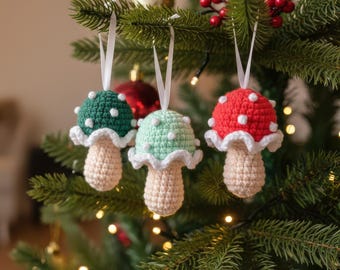 Mushroom Ornament Crochet Pattern, No Sew Christmas Tree Decor, Beginner Amigurumi Pattern, Woodland Crochet, Holiday Mushroom Pattern