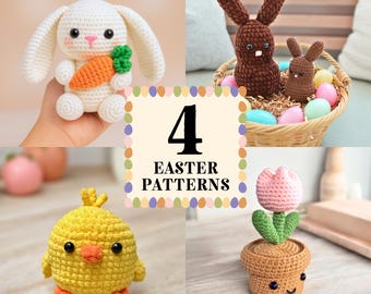 Easter Crochet Pattern Bundle: Bunny, Chick, Tulip Amigurumi (PDF Pattern)