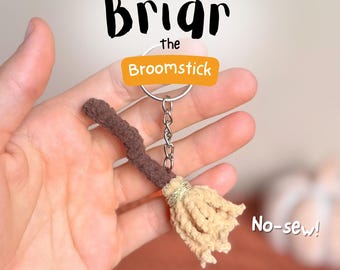 Witch's Broom Crochet Pattern: Halloween Amigurumi Keychain, Witchy Car Charm Hanger Tutorial (PDF Download)