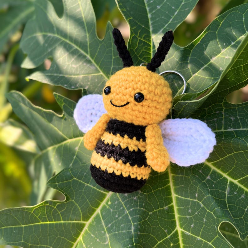Baby Bumblebee Crochet Pattern, Crochet Keychain Pattern, Amigurumi Bee Pattern, Cute Car Hanger Charm, Beginner Crochet Projects Tiny Small image 7