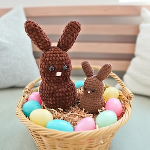 Chocolate Bunny Crochet Pattern, Crochet Rabbit Snuggler, Easter Crochet Pattern, Small Beginner Crochet Projects, Easy No Sew Amigurumi