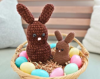 Chocolate Bunny Crochet Pattern, Crochet Rabbit Snuggler, Easter Crochet Pattern, Small Beginner Crochet Projects, Easy No Sew Amigurumi