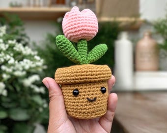 Crochet Tulip Pattern, Crochet Pattern Flowers, Cute Amigurumi Flower, Spring Crochet Pattern, Small Easter Beginner Crochet Projects Easy