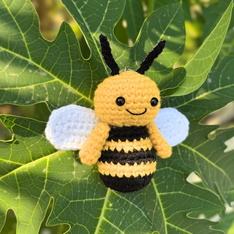 Baby Bumblebee Crochet Pattern, Crochet Keychain Pattern, Amigurumi Bee Pattern, Cute Car Hanger Charm, Beginner Crochet Projects Tiny Small image 8