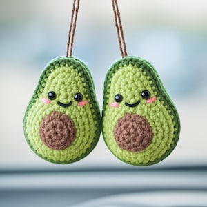 Winzige Avocado Häkelanleitung, Auto-Aufhänger-Muster, einfache Amigurumi Avocado Anleitung PDF, Anfänger Häkelprojekte, kleine Geschenke für Häkelfans