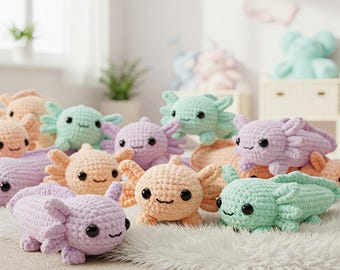 Baby Axolotl Crochet Pattern, Crochet Fish Pattern, Chunky Amigurumi Axolotl, Cute Spring Small Beginner Crochet Projects Chenille Yarn