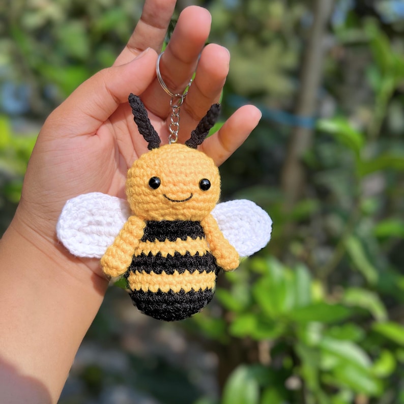 Baby Bumblebee Crochet Pattern, Crochet Keychain Pattern, Amigurumi Bee Pattern, Cute Car Hanger Charm, Beginner Crochet Projects Tiny Small image 5