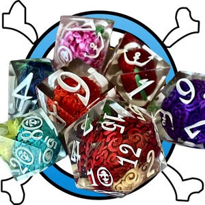 Hand Painted Fruit Dice Set: 7pc D&D Style Dice