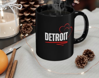 I Love Detroit Coffee Mug, 11oz Black Mug