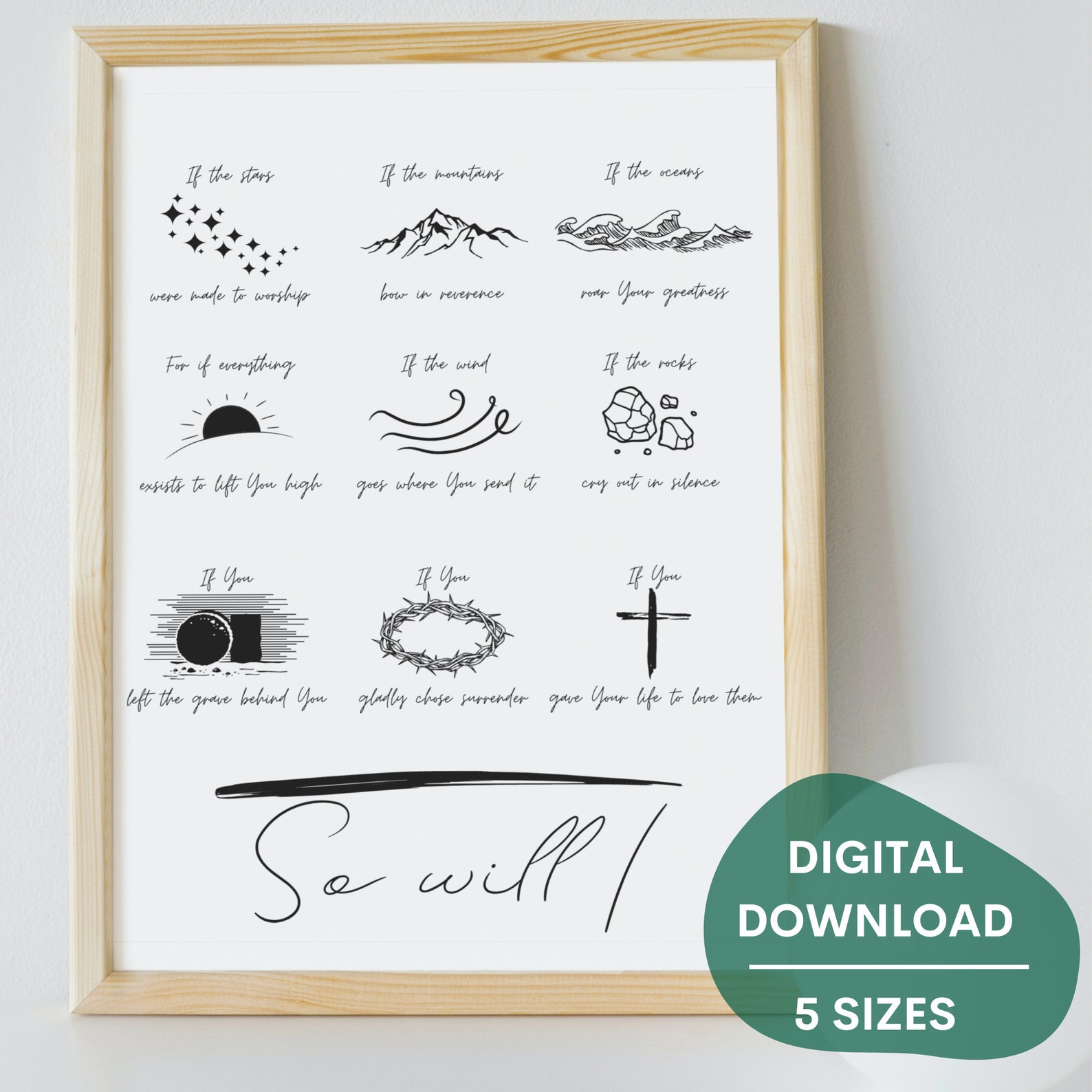 So Will I Song Lyrics Graphic Printable Wall Art | Minimalist Religious Christian Digital Print ...