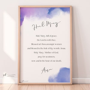 Hail Mary Prayer – Catholic Prayer Print, Digital Download, Catholic Printable Wall Art, Ave Maria, Rosary, Abstract Purple, Modern Print