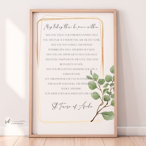 Citation de Sainte Thérèse d&#39;Avila – Puissiez-vous faire confiance – Prière catholique imprimable, Téléchargement numérique, Art mural imprimable catholique, Cadre doré