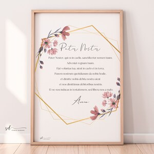 Pater Noster – The Lord’s Prayer - Modern Catholic Wall Art, Latin Prayer, Christian Printable Gift, Digital Download, Floral Frame Print