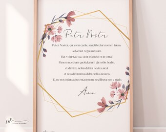 Pater Noster Latin Prayer Print – Modern Catholic Wall Art (Digital Download)