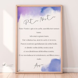 Pater Noster – The Lord’s Prayer - Modern Catholic Wall Art, Latin Prayer, Christian Printable Gift, Digital Download, Abstract Purple Print