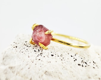 Dainty Raw Ruby Ring: 18K Gold Plated 925 Sterling Silver