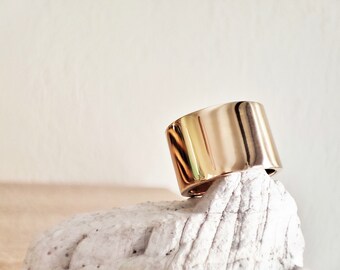 Minimalist 18k Gold plated Tube Ring - Men's Wide Band, Unisex Stacking Ring