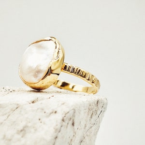 Organic Baroque Pearl Ring: Dainty 24k Gold Plated 925 Silver