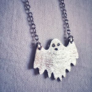 Halloween Ghost Necklace by Glafx, Dainty Ghost Necklace, Silver Ghost Pendant, Halloween Jewelry, Halloween Gift, Small Necklace, Cute Gift