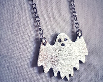 Halloween Ghost Necklace by Glafx, Dainty Ghost Necklace, Silver Ghost Pendant, Halloween Jewelry, Halloween Gift, Small Necklace, Cute Gift