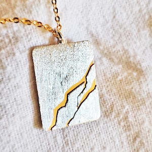 Kintsugi Necklace by Glafx, Minimal Silver Kintsugi Pendant, Gold Kintsugi Necklace, Unisex Plate Necklace, Kintsugi Jewelry Gift Men Women