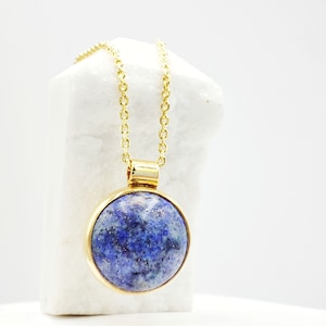 Lapis Lazuli Necklace by Glafx, Dainty Gold Lapis Necklace, Stackable Lapis Lazuli Pendant, Round Lapis Necklace, Minimal Lapis Gemstone