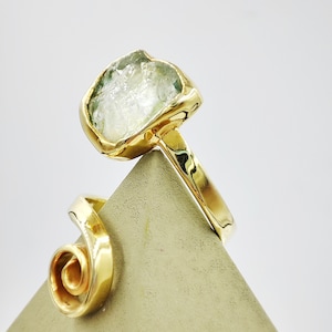 Aquamarine Bold Ring by Glafx, Statement 18K Gold plated Raw Aquamarine Ring, Spiral Ring Aquamarine Gemstone, Dainty Aquamarine Ring