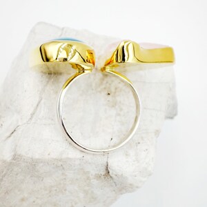 925 silver Raw Double Aquamarine and Pink quartz gold ring by Glafx Jewelry