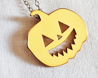 Dainty Halloween Pumpkin by Glafx, Small Gold Jack'O Lantern Pupmkin, Halloween Jewelry, Cute Halloween Pendant, Halloween Pumpkin Gift