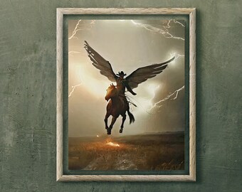 Flying Cowboy Art - SET OF 7 -- Mythological Art - Instant Download - KenBayDesigns -- Scale Up 36" or More